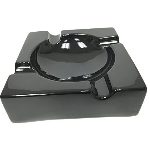 8" Black Ceramic Cigar Ashtray with 4 Rests