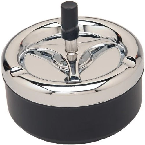 Black Round Push Down Ashtray with Spinning Tray
