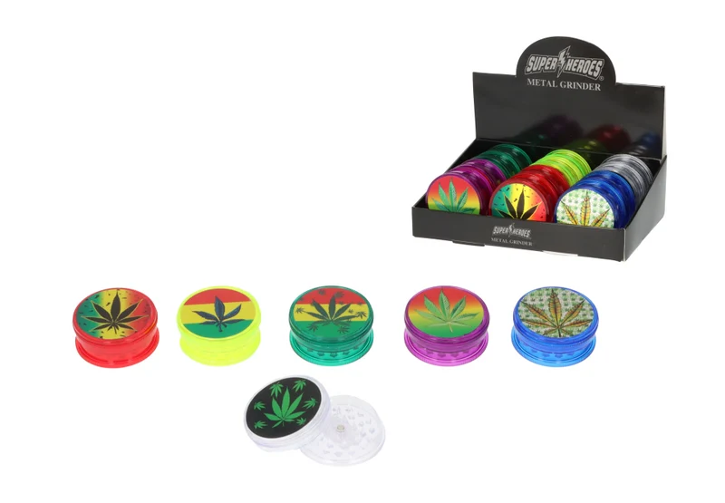 Super Heroes Grinder 2tlg. Plastik Hanfblatt Motive farbig sortiert, Ø 5,5cm, H. 2,5cm
