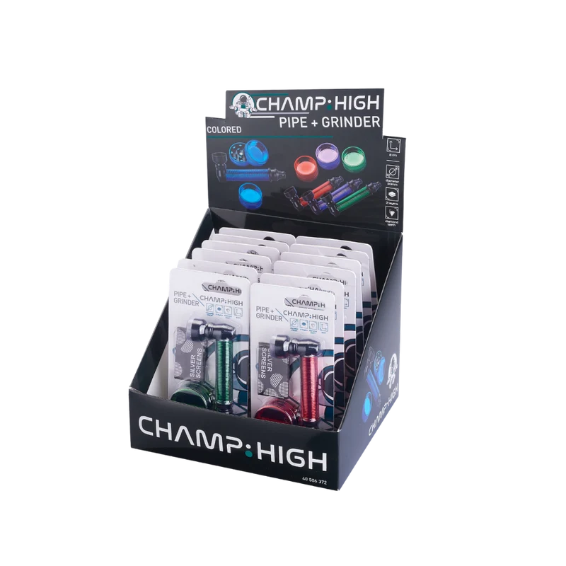 CHAMP - Mini Handpfeife 8 cm mit Grinder set - 2-lagig - 30mm - Metalschraube