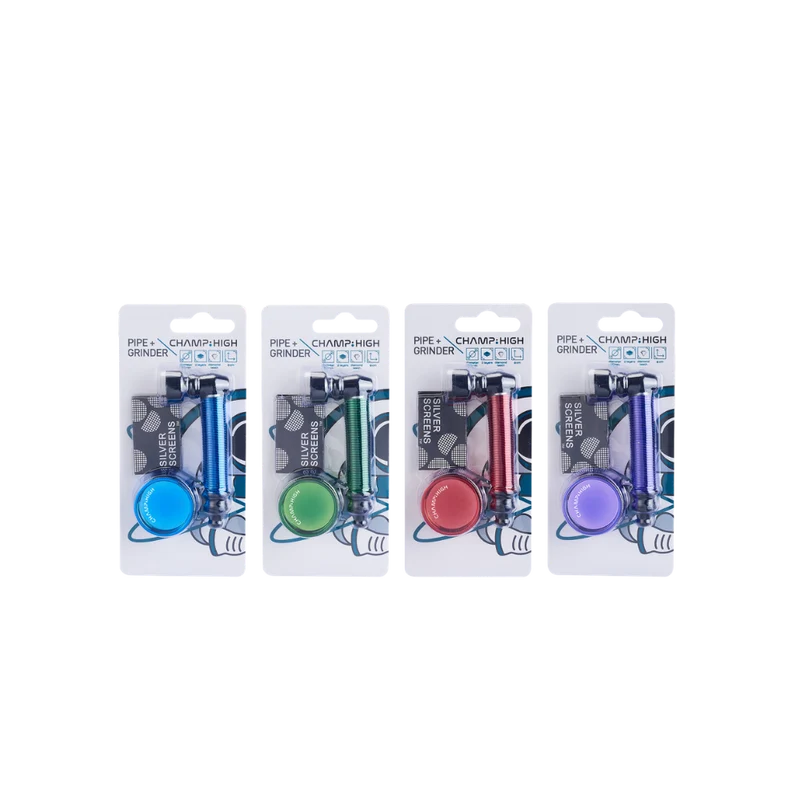 CHAMP - Mini Handpfeife 8 cm mit Grinder set - 2-lagig - 30mm - Metalschraube