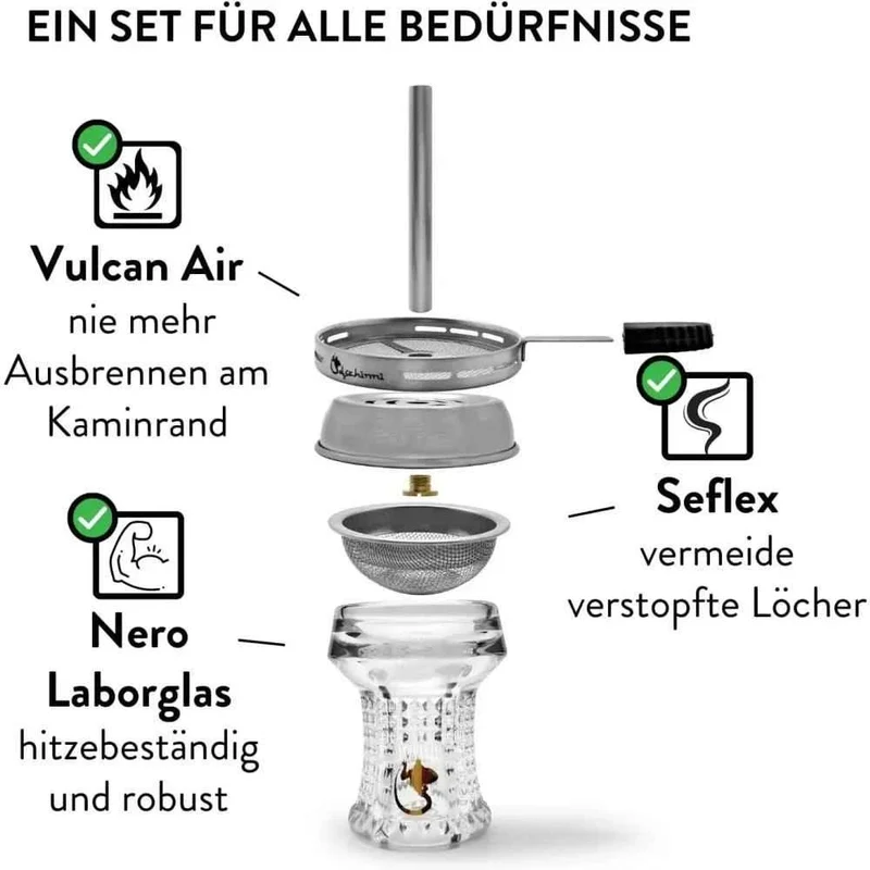 Glaskopf Dschinni Nero Kristall FS-Set mit Seflex und Vulcan Air