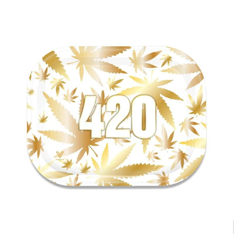 V Syndicate Rolling Tray 420 Gold – 18 × 14 cm