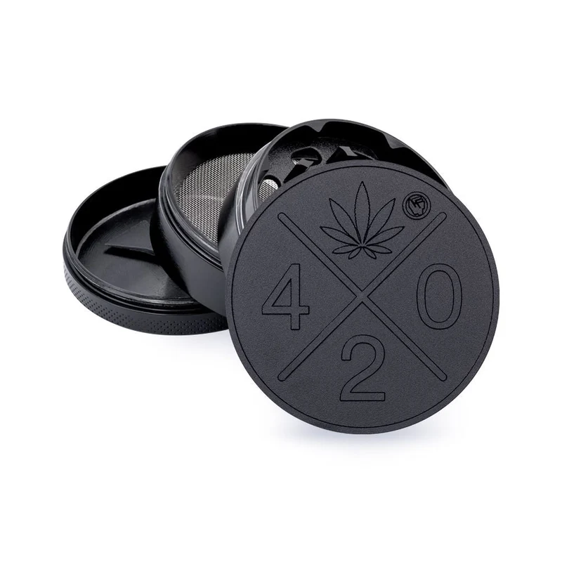 FireFlow Metall-Grinder «420 Logo» Black 6 cm 4-teilig (4 Stk.)