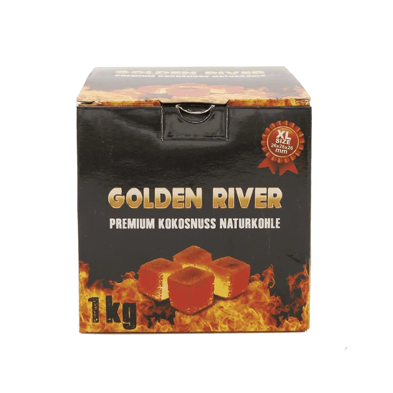 Golden River Premium Kokosnusskohle 1 kg, Würfel 26 x 26 x 26