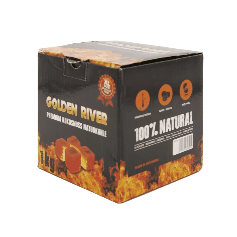 Golden River Premium Kokosnusskohle 1 kg, Würfel 26 x 26 x 26