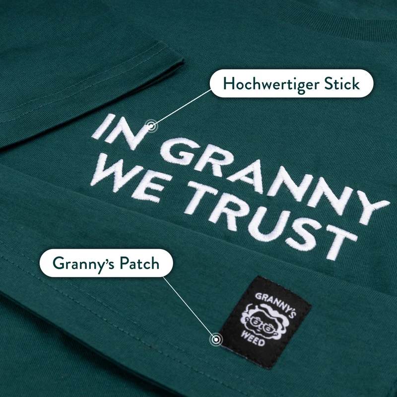 Grannys Weed T-Shirt „In Granny We Trust“ – Dunkelgrün