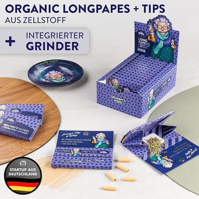 Granny’s All-in-One Long Papers Set – Zellstoff + Tips + Grinder Card