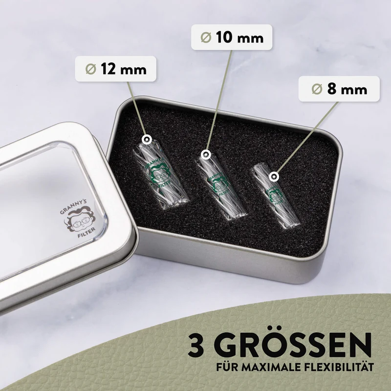 Glas Tips Filter Set – 8 mm, 10 mm & 12 mm | wiederverwendbar