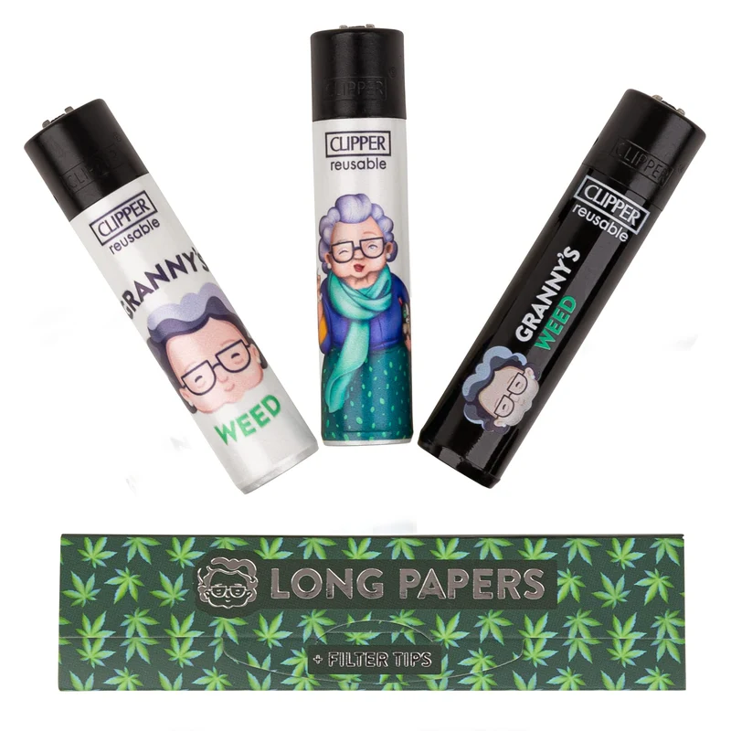 Grannys Weed Clipper Set – Wiederverwendbare Feuerzeuge mit Long Papers