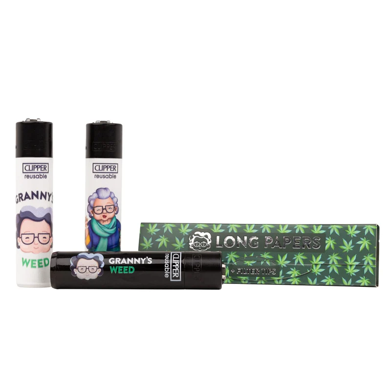Grannys Weed Clipper Set – Wiederverwendbare Feuerzeuge mit Long Papers
