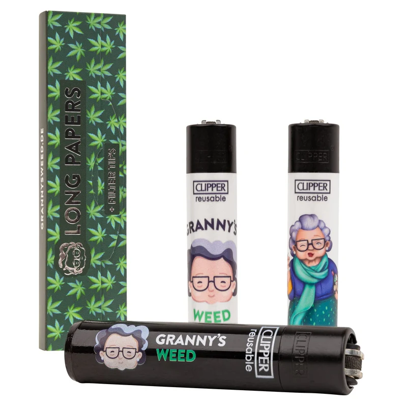 Grannys Weed Clipper Set – Wiederverwendbare Feuerzeuge mit Long Papers