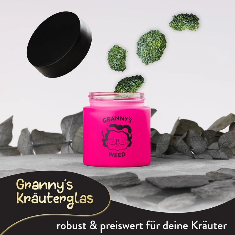 Granny's Premium Stash Jar in Pink – 100% Geruchsdichtes Kräuterglas mit UV-Schutz (120 ml)