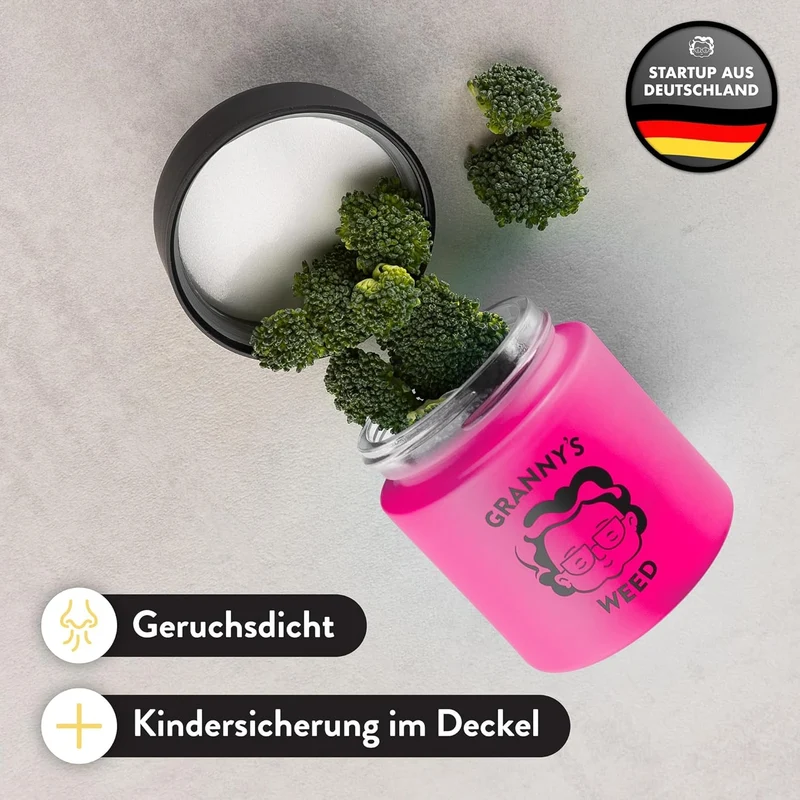 Granny's Premium Stash Jar in Pink – 100% Geruchsdichtes Kräuterglas mit UV-Schutz (120 ml)