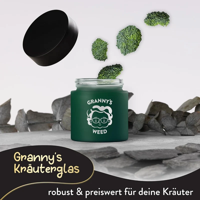 Granny's Premium Stash Jar in Grün – 100% Geruchsdichtes Kräuterglas mit UV-Schutz (120 ml)