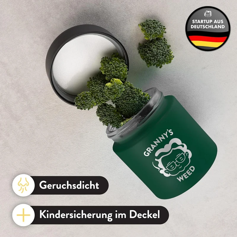 Granny's Premium Stash Jar in Grün – 100% Geruchsdichtes Kräuterglas mit UV-Schutz (120 ml)