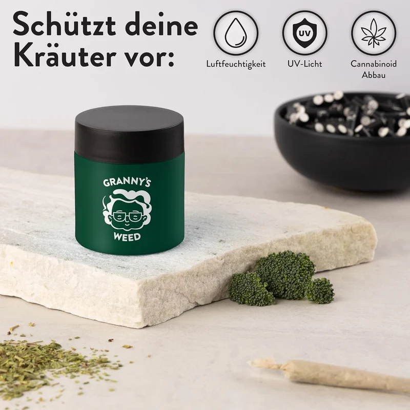 Granny's Premium Stash Jar in Grün – 100% Geruchsdichtes Kräuterglas mit UV-Schutz (120 ml)