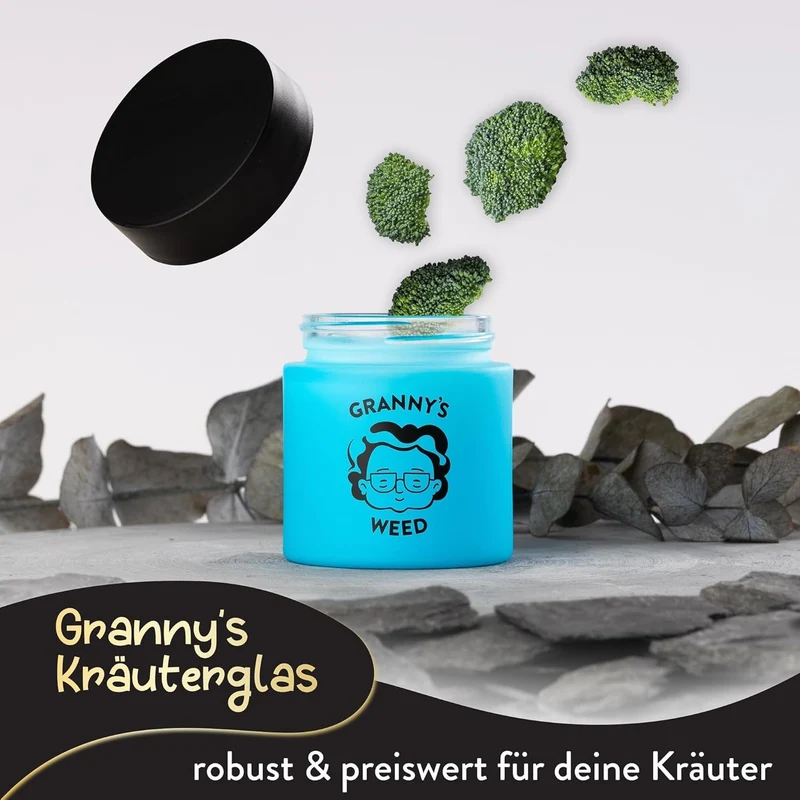 Granny's® Premium Stash Jar in Blau – 100% Geruchsdichtes Kräuterglas mit UV-Schutz (120 ml)