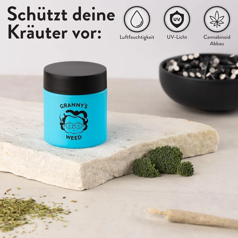 Granny's® Premium Stash Jar in Blau – 100% Geruchsdichtes Kräuterglas mit UV-Schutz (120 ml)