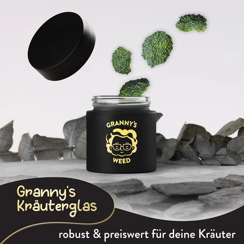 Granny's® Premium Stash Jar in Schwarz – 100% Geruchsdichtes Kräuterglas mit UV-Schutz (120 ml)