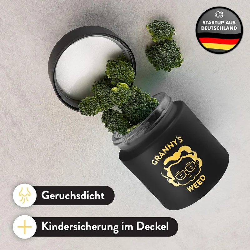 Granny's® Premium Stash Jar in Schwarz – 100% Geruchsdichtes Kräuterglas mit UV-Schutz (120 ml)