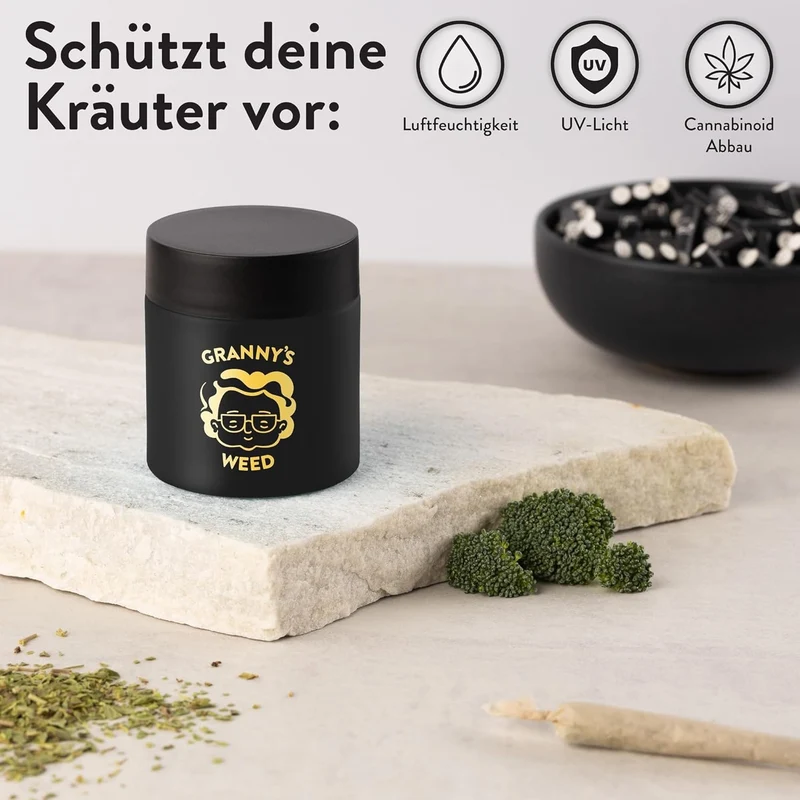 Granny's® Premium Stash Jar in Schwarz – 100% Geruchsdichtes Kräuterglas mit UV-Schutz (120 ml)
