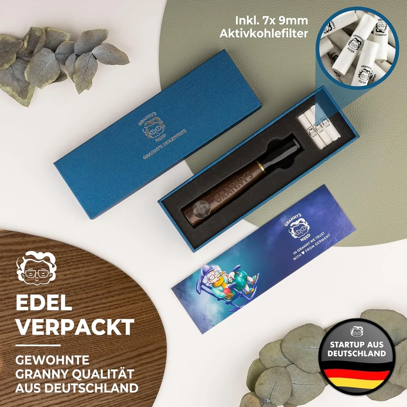 Granny's Premium Holzpfeife mit 9mm Aktivkohlefilter | Purpfeife
