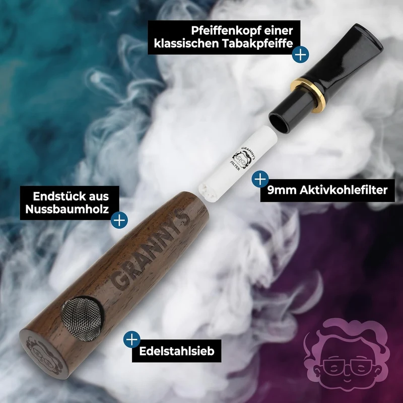 Granny's Premium Holzpfeife mit 9mm Aktivkohlefilter | Purpfeife