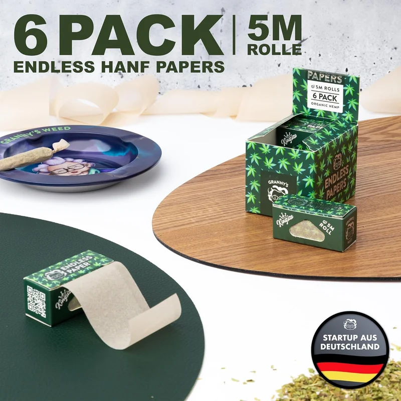 Granny's Organic Hanf Endless Papers für Joints – 5 Meter Rolle, 45 mm breit