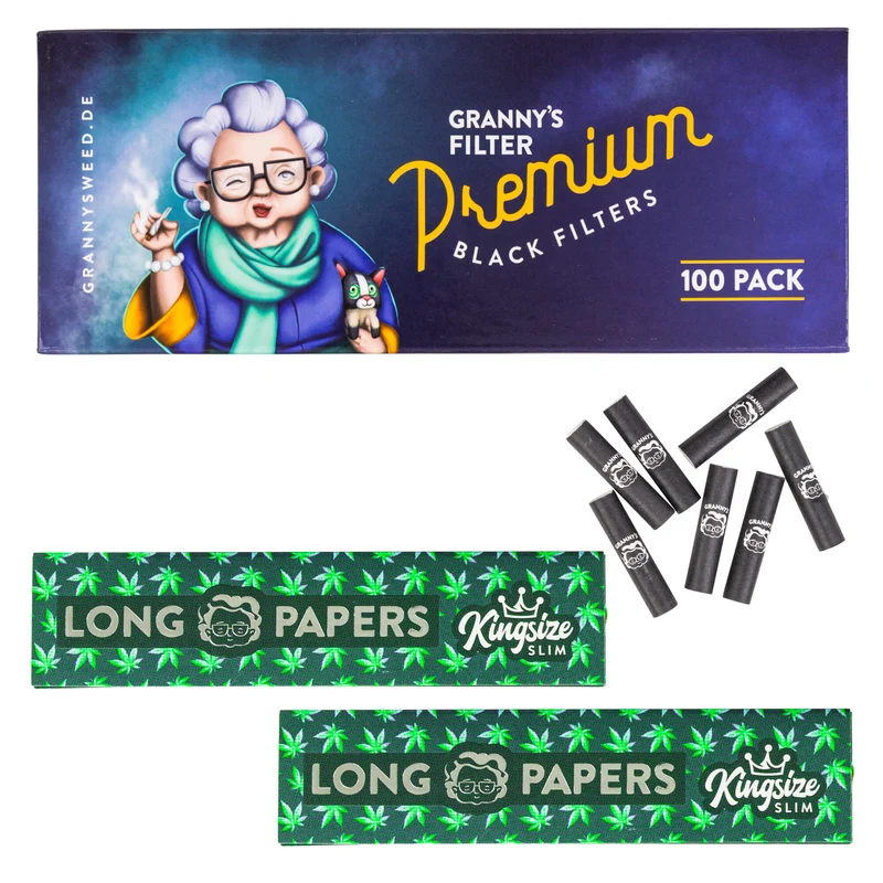 Set: Extra Slim Aktivkohlefilter 5,9 mm & Hanf Long Papers (45 mm Grün)