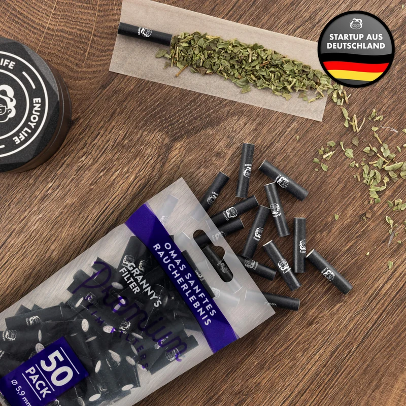 Set: Extra Slim Aktivkohlefilter 5,9 mm & Hanf Long Papers (45 mm Grün)