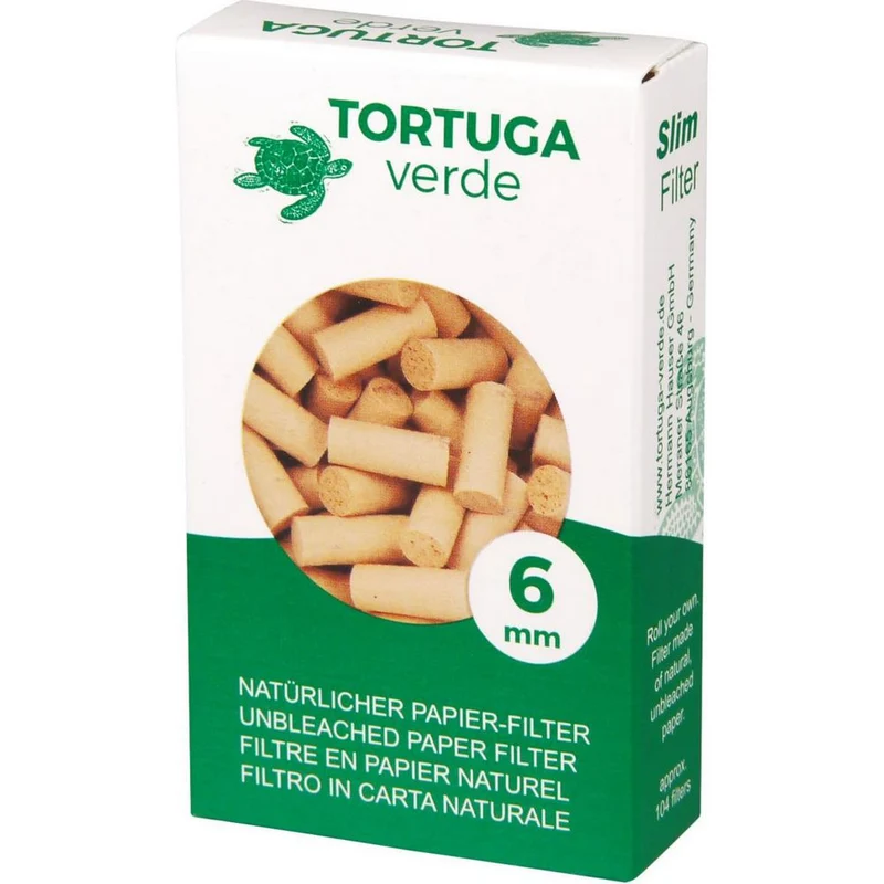 Tortuga Verde 6 mm Slim Papir Filter - 104 stk