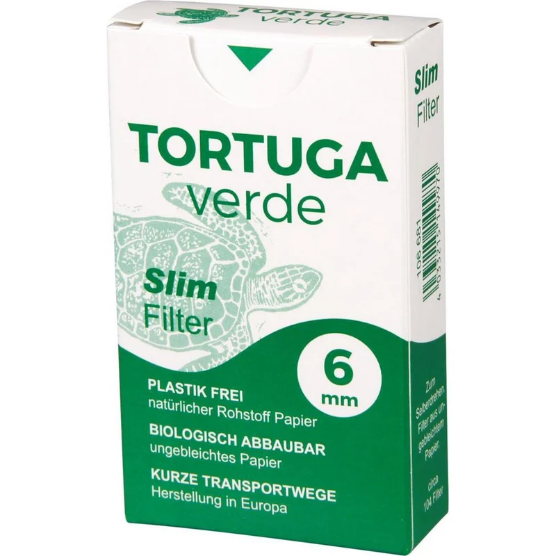 Tortuga Verde 6 mm Slim Papir Filter - 104 stk