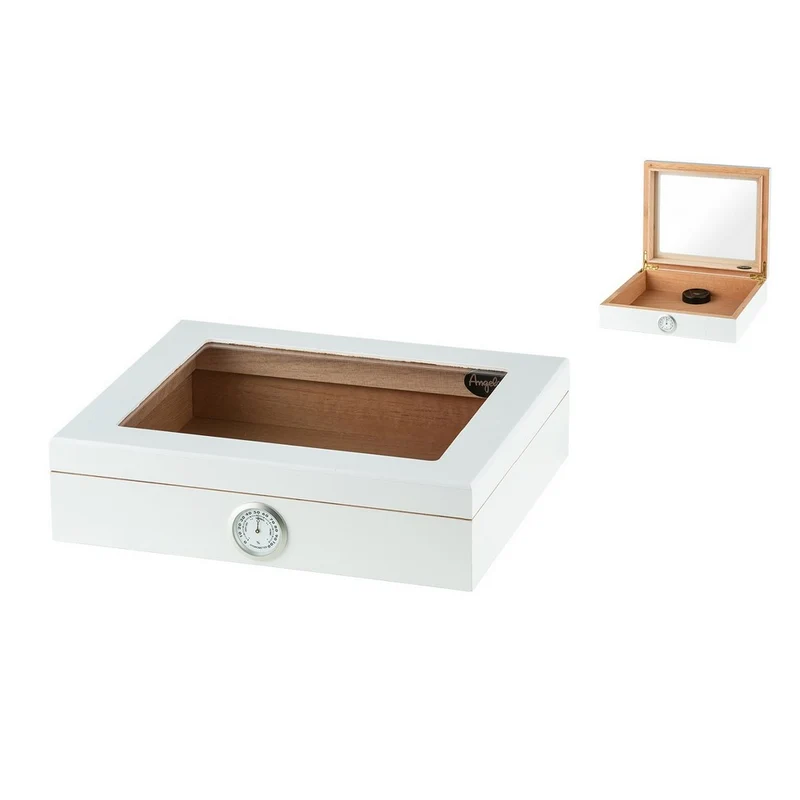 Angelo Glastop Cigar Humidor i Hvidtlakeret Træ
