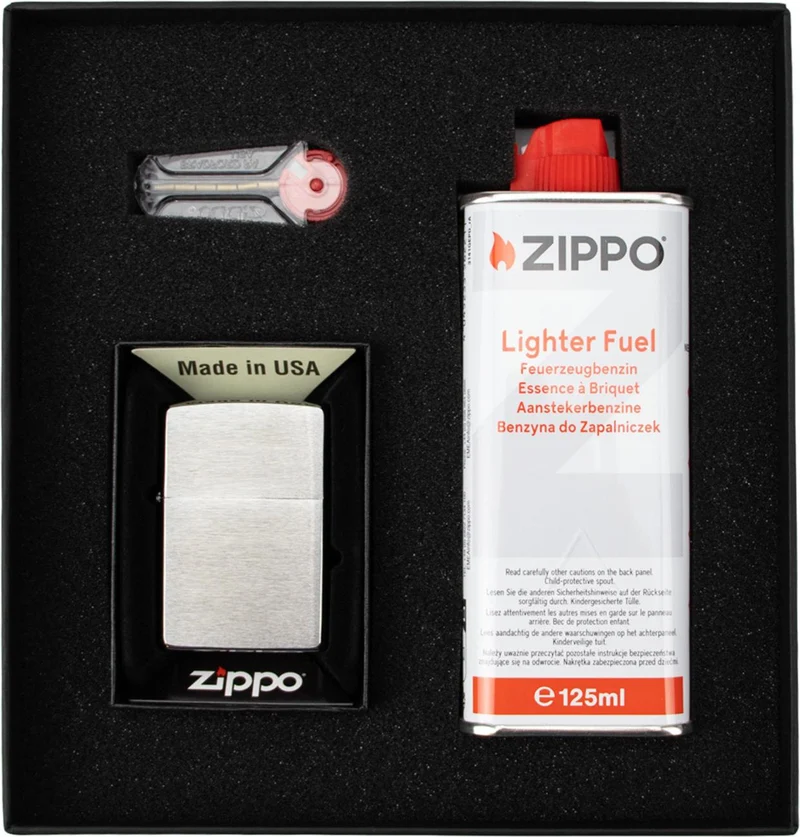 Original Børstet Chrome Zippo Lighter I Gaveæske