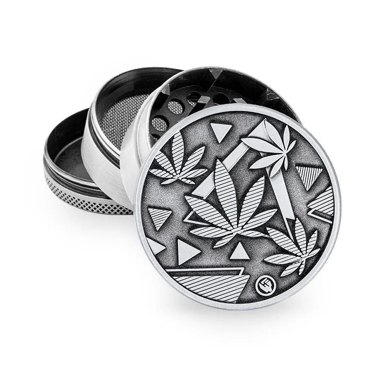 FireFlow Grinder «Leaves 37 2/4» Silver – 4-teilig 5 cm, 4 Stk.
