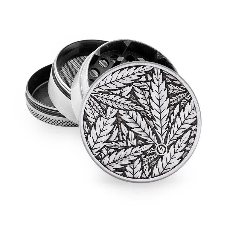 FireFlow Metall-Grinder «Leaves 33» Silver 5 cm 4-teilig (4 Stk.)