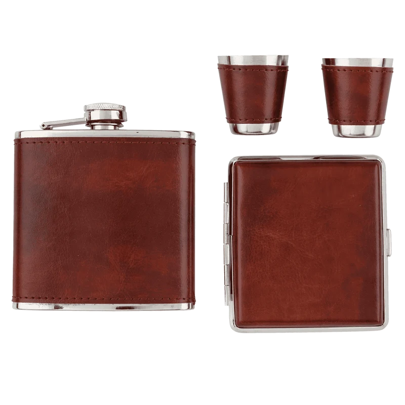 Angelo Flachmann Set 6oz mit Zigarettenetui