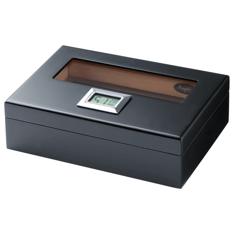 Angelo Humidor schwarz matt 19x11x6 cm mit Digital Hygrometer