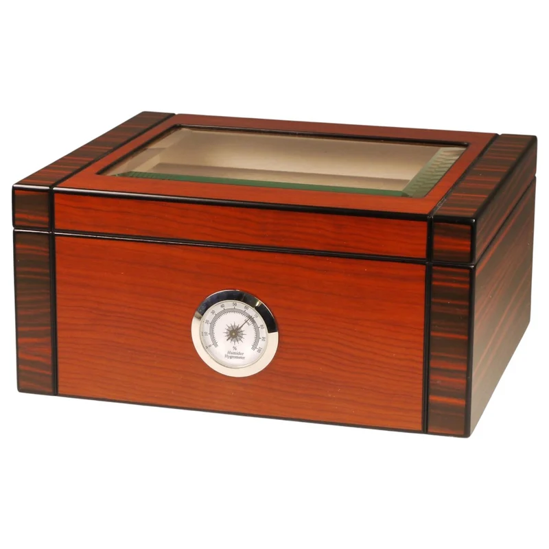 Humidor Black Redbrown Top Glass Window - til ca. 25 cigarer