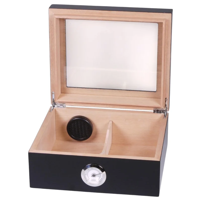 Humidor Black Matte Top Glass Window - til ca. 25 cigarer