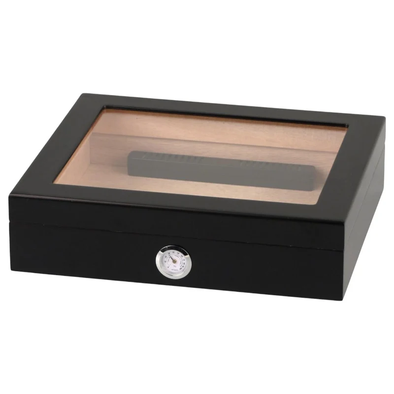 Humidor Black Matte Glass Window - til ca. 20 cigarer