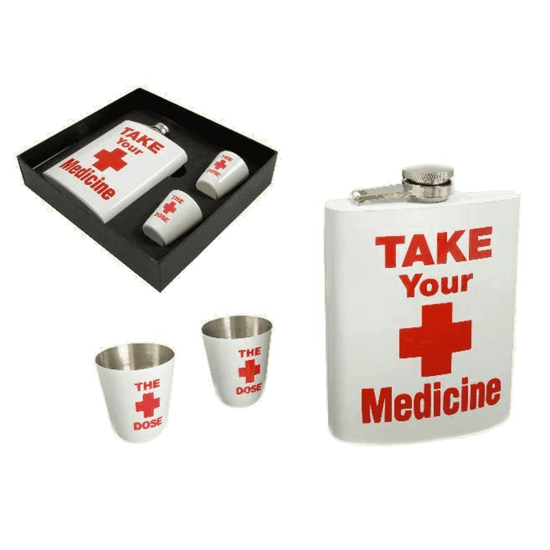 Angelo Flachmann Geschenkbox Weiß Medizin, 6oz, 2 Becher