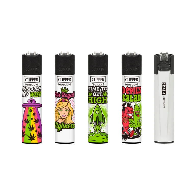 Clipper Feuerzeug «Weed Slogan 8A» (48er-Display)