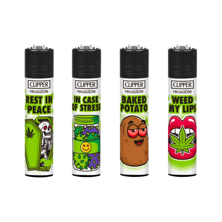 Clipper Feuerzeug «Weed Slogan 12D» (48er-Display)