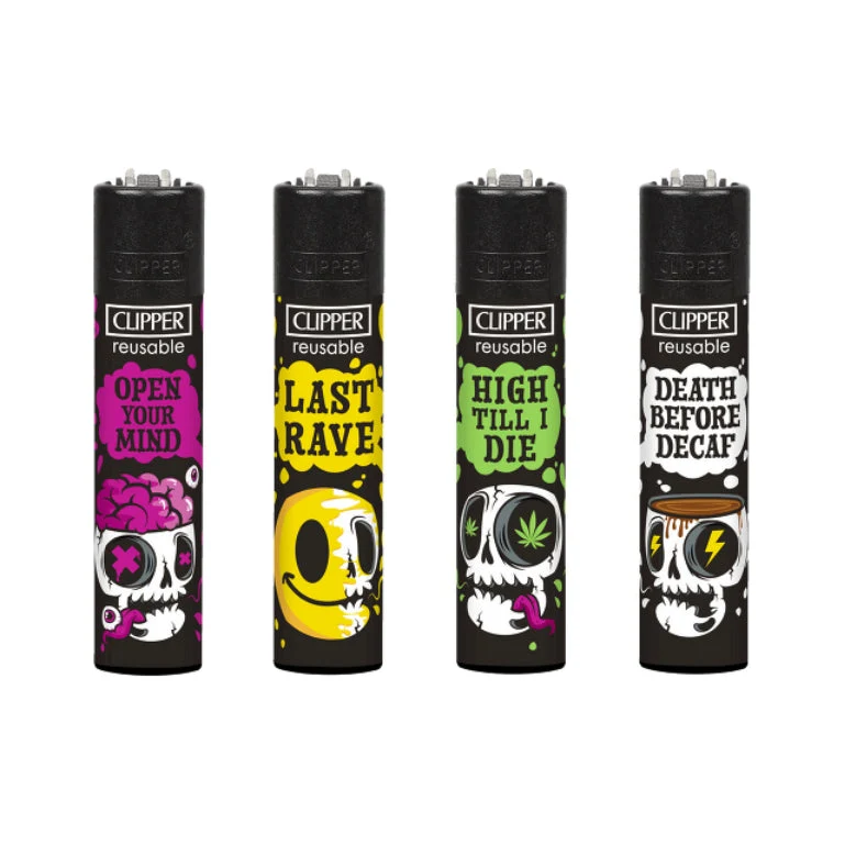 Clipper Feuerzeug «Skull Slogan D» (48er-Display)
