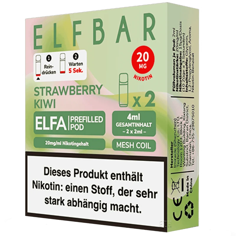 2x ELFBAR ELFA CP Prefilled Pod Strawberry Kiwi 20mg/ml ca. 600 Züge/Pod