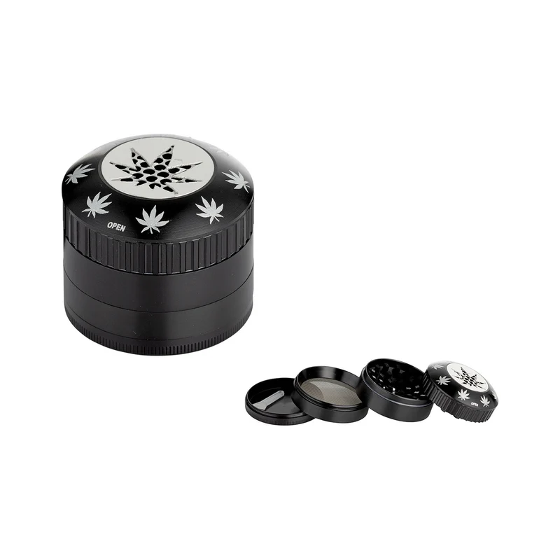 Super Heroes Alu Grinder Hanfblatt Schwarz – 4-teilig 50 mm