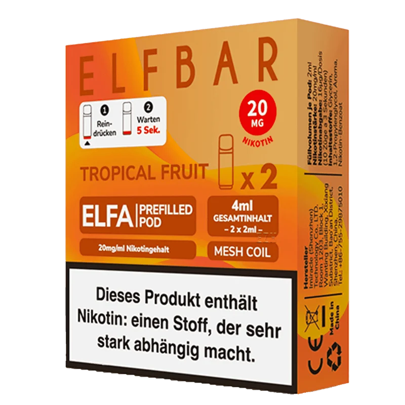2x ELFBAR ELFA CP Prefilled Pod Tropical Fruit 20mg/ml ca. 600 Züge/Pod