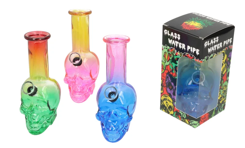 Super Heroes Glasbong Skull bunt, 14,5cm, Ø 23mm
